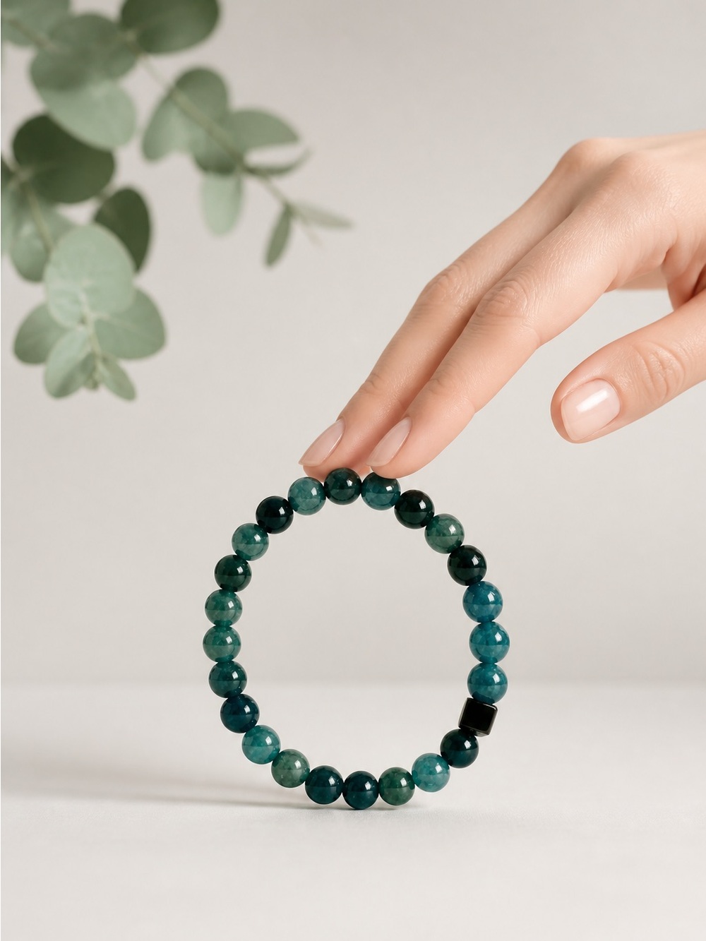 Green Agate beaded stretch Bracelet Men’s Jewelry